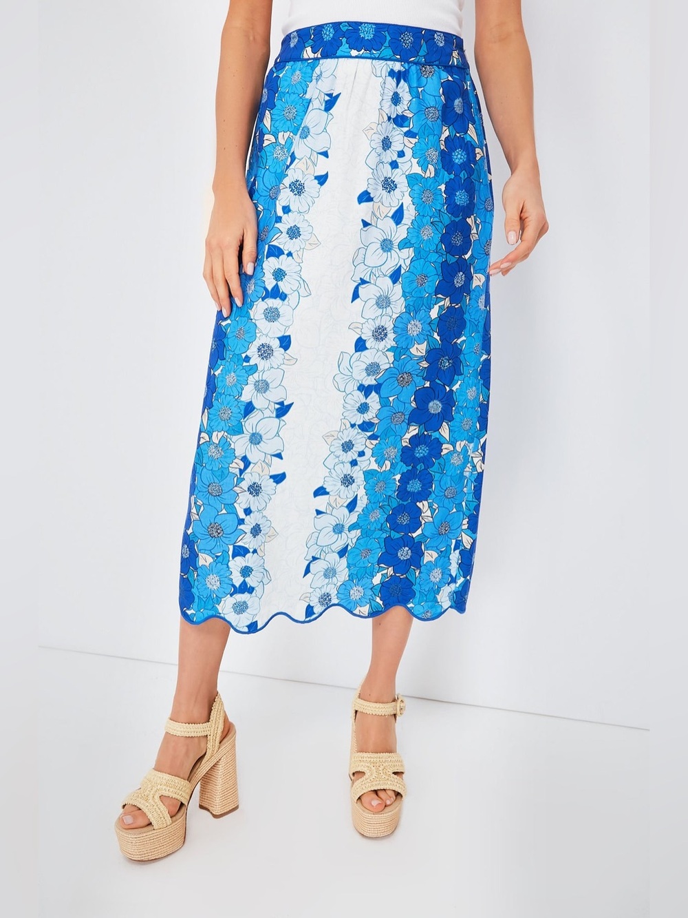 Farm Rio Flower Stripes Off White Midi Skirt XL